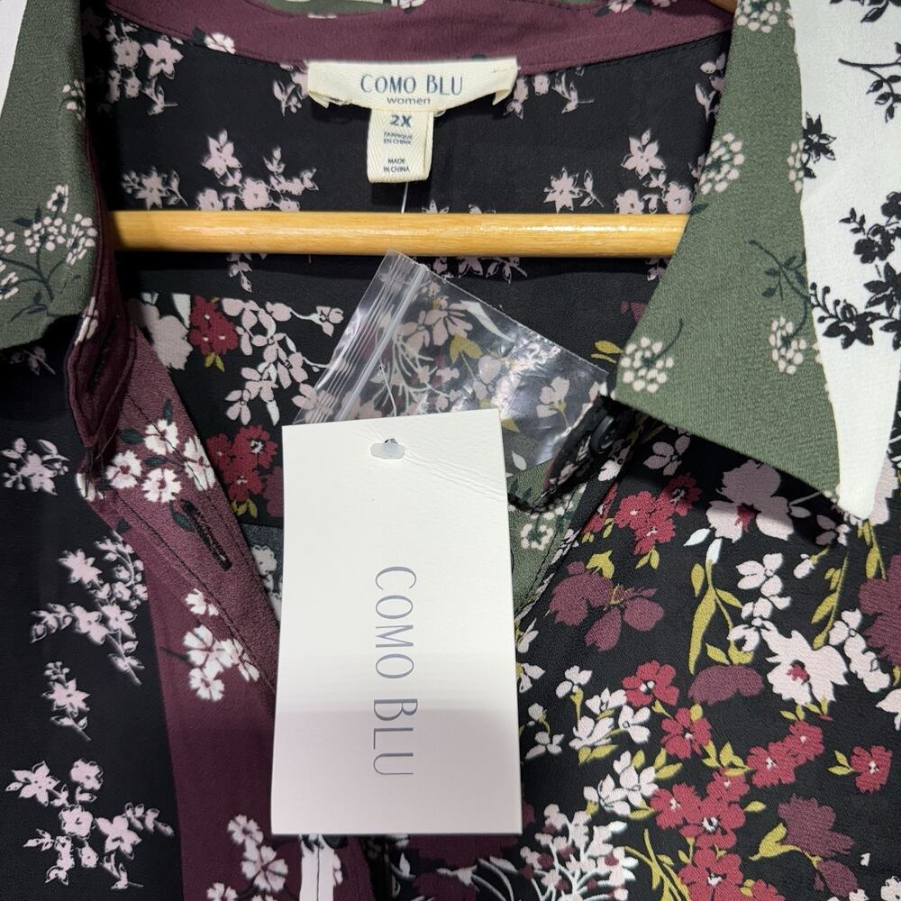 Como Blu Women’s 2X Button Front Floral Patchwork Blouse Long Sleeve Boho - Picture 6 of 10